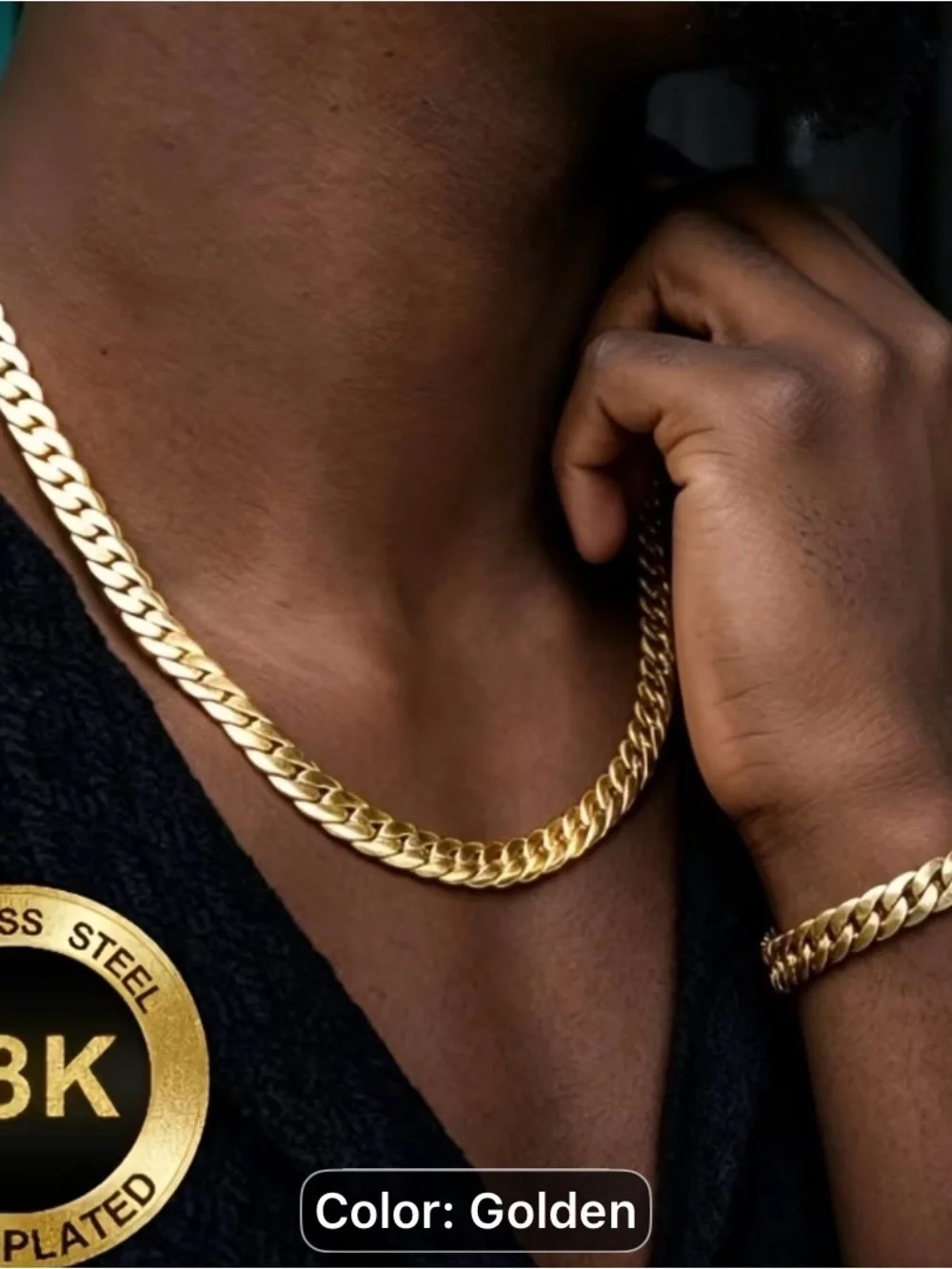 Gold-Tone Cuban Link Necklace & Bracelet Set - Men